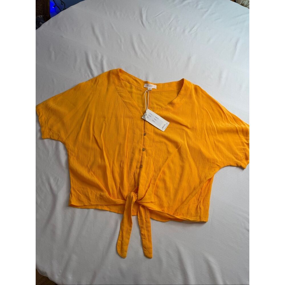 NWT Koy Resort Resort Mango Orange Gauze Tie Front Button Top Size Small New